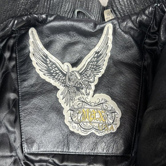 Vintage Max USA Leather Jacket Embroidered Patterned Design Hip Hop Y2K 90s XXL - Picture 3 of 16